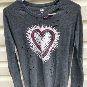 Grey long sleeve with pink heart